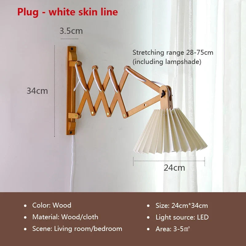 Sax applique moderne télescopique led lampe en bois salon japonais bras long créatif chambre chevet décoration maison lumière