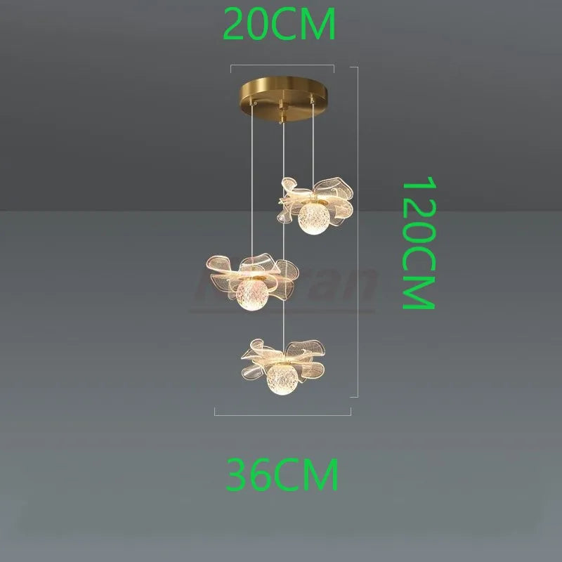 Suspension dorée moderne fleur en verre