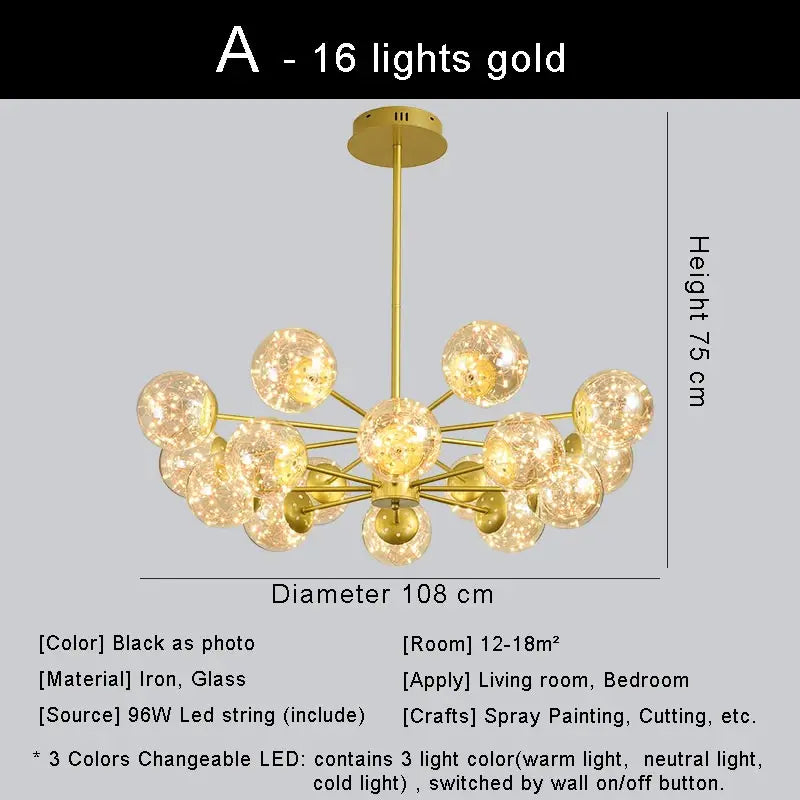 lustre moderne en forme d'étoile avec abat-jour en verre décoratif
