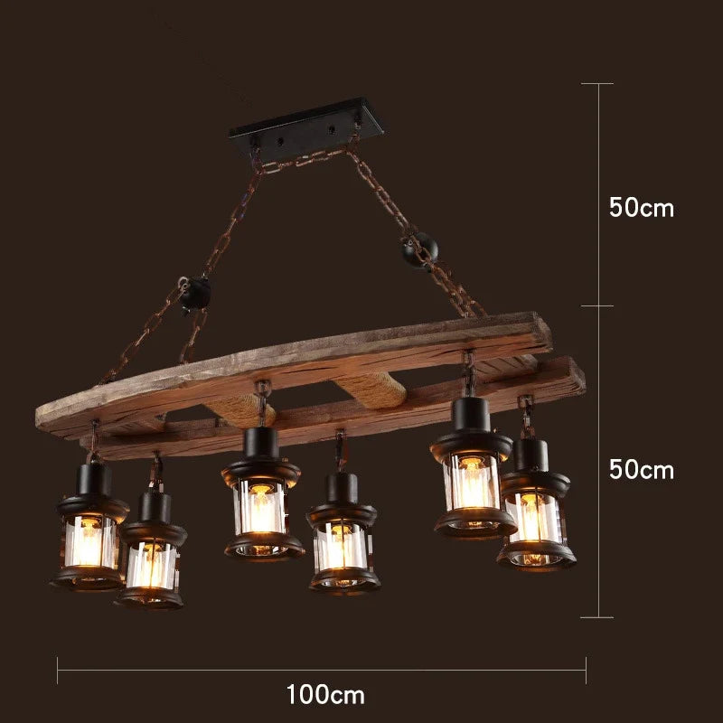 lustre rétro en bois style industriel pour café et restaurant