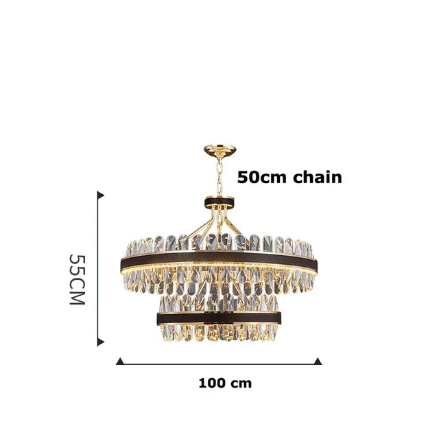 lustre moderne en cristaux éclairage rond à led