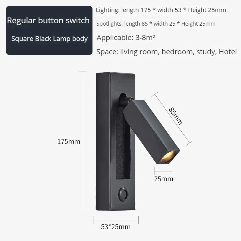 applique murale moderne avec chargeur usb et projecteur rotatif led