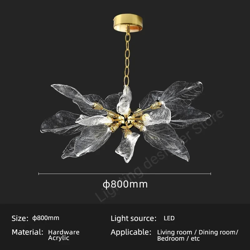 lustre moderne en verre de résine en forme de feuille pour intérieur