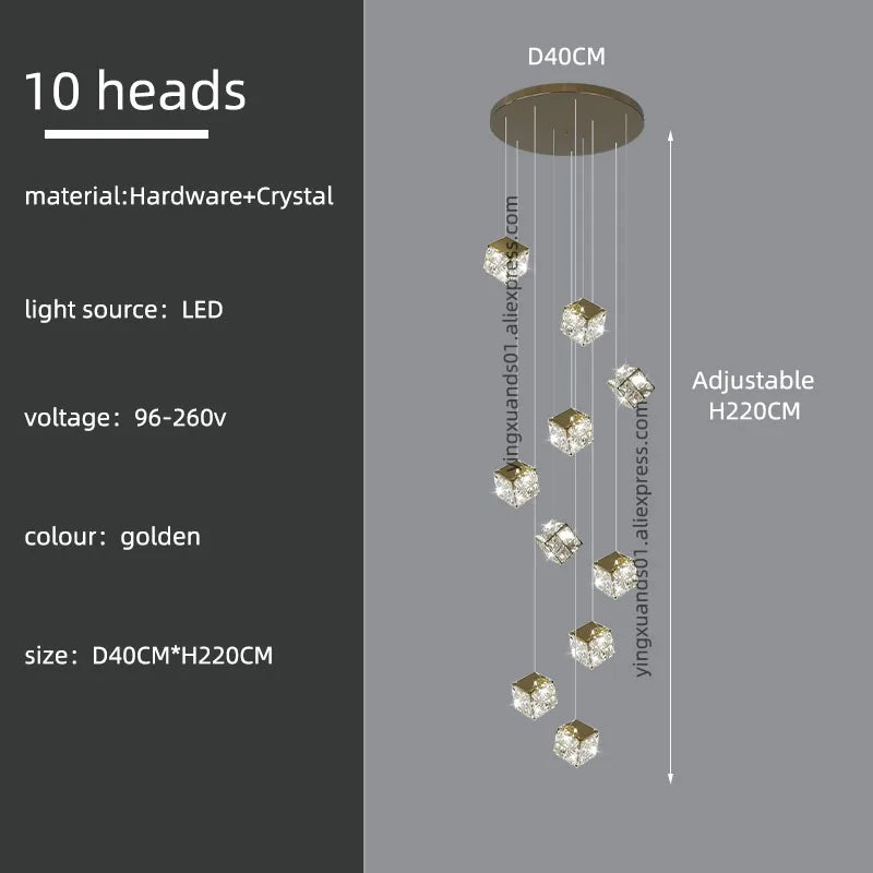 lustre carré moderne en cristal pour éclairage design