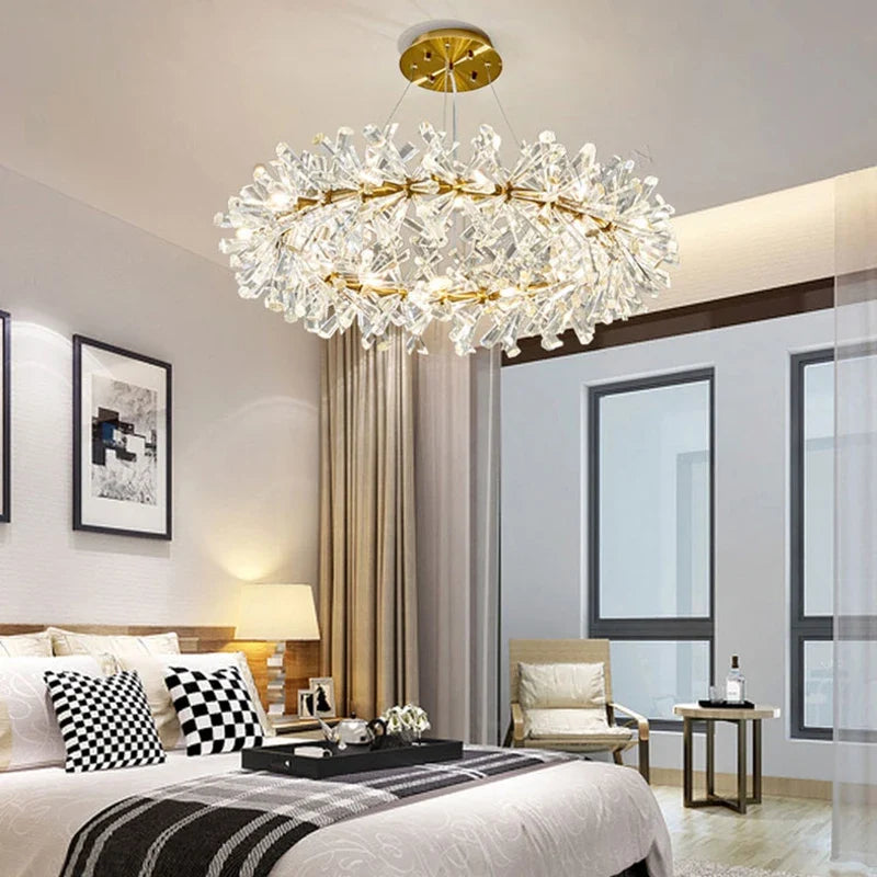 lustre moderne de luxe en cristal rond suspendu
