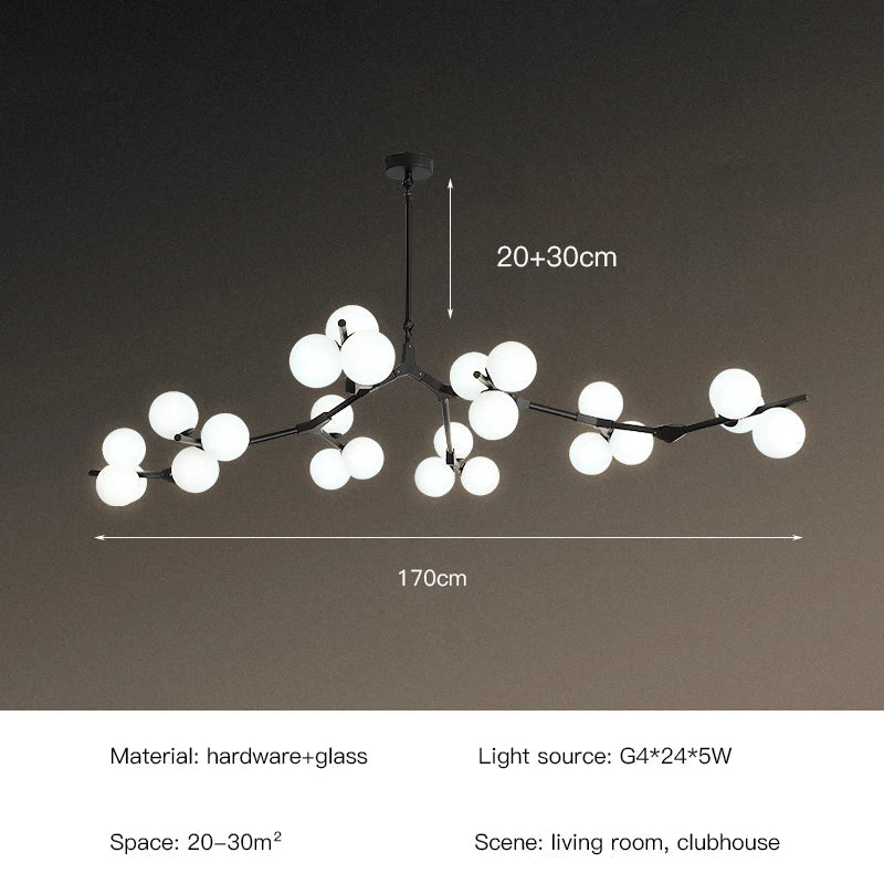 lustre nordique moderne led avec boules de verre