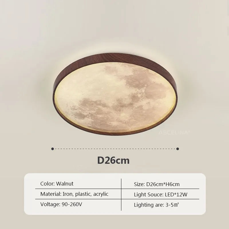 Plafonnier LED nordique en forme de lune en bois