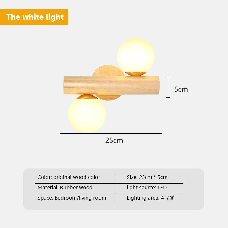applique murale led nordique en verre et bois réglable moderne