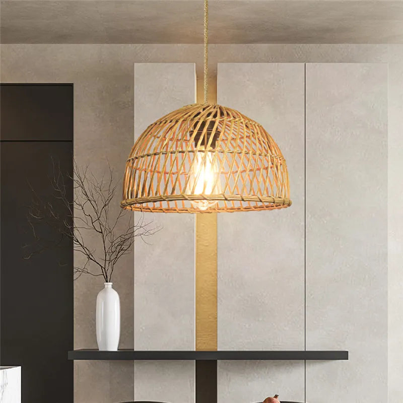 lustre en rotin tissé à la main avec suspension led