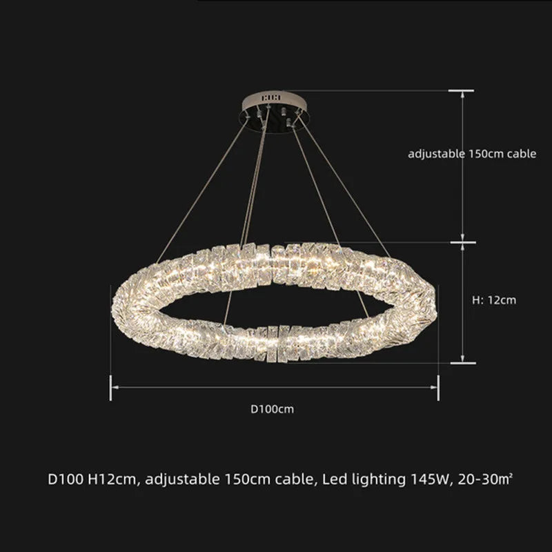suspension moderne à intensité variable avec télécommande en cristal et acier