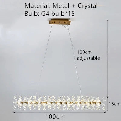lustre led cristal clair rond avec fil métallique doré réglable