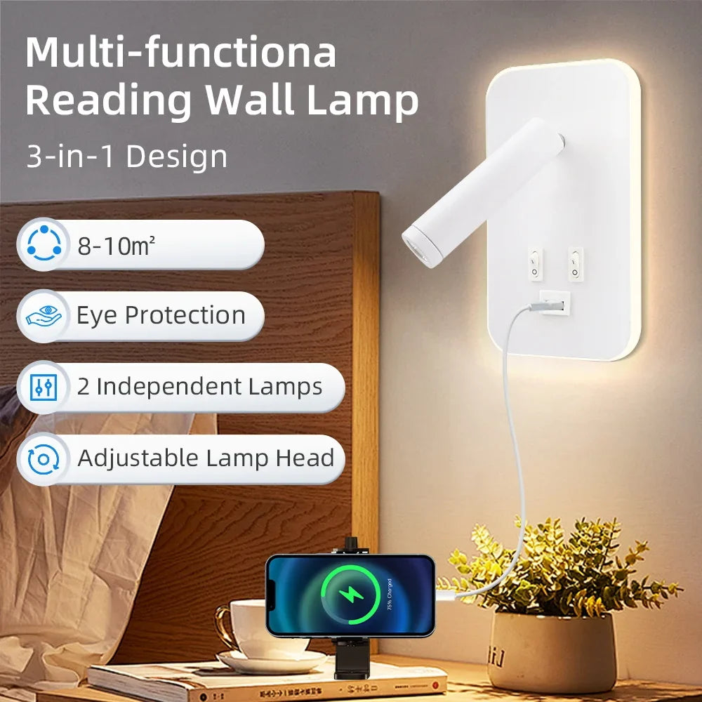 applique murale avec interrupteur et port usb rotative