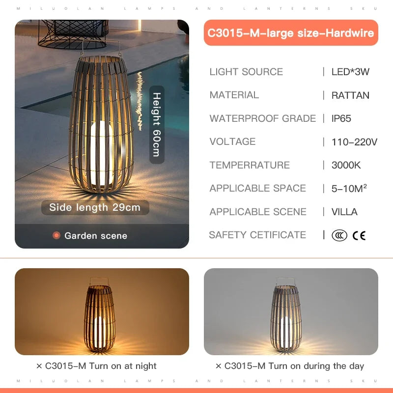Outdoor Home Garden Solar lights, Rattan IP65 Waterproof Street Lamp Villa Courtyard Landscape Lawn Light For Garden Patio Fence