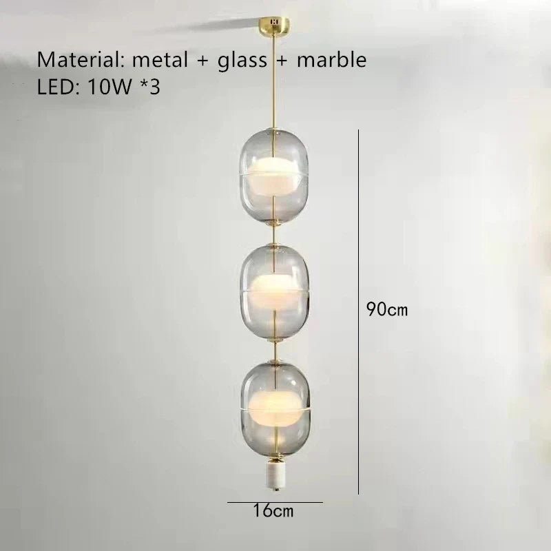 suspension nordique en verre marbre et métal doré