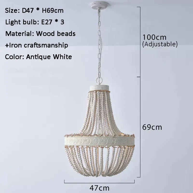lustre vintage en bois perle style campagne américaine