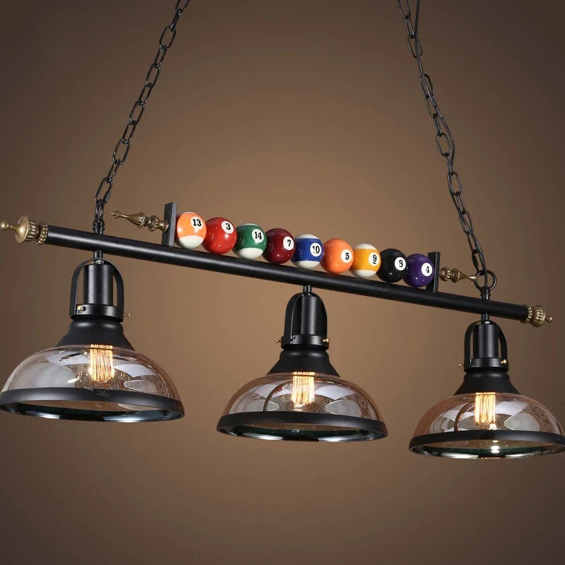 lustre vintage industriel en forme de boule de billard avec abat-jour en verre