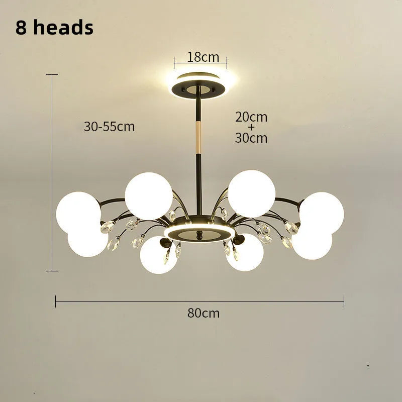 lustre moderne en verre avec cristaux lumineux pour un éclairage élégant
