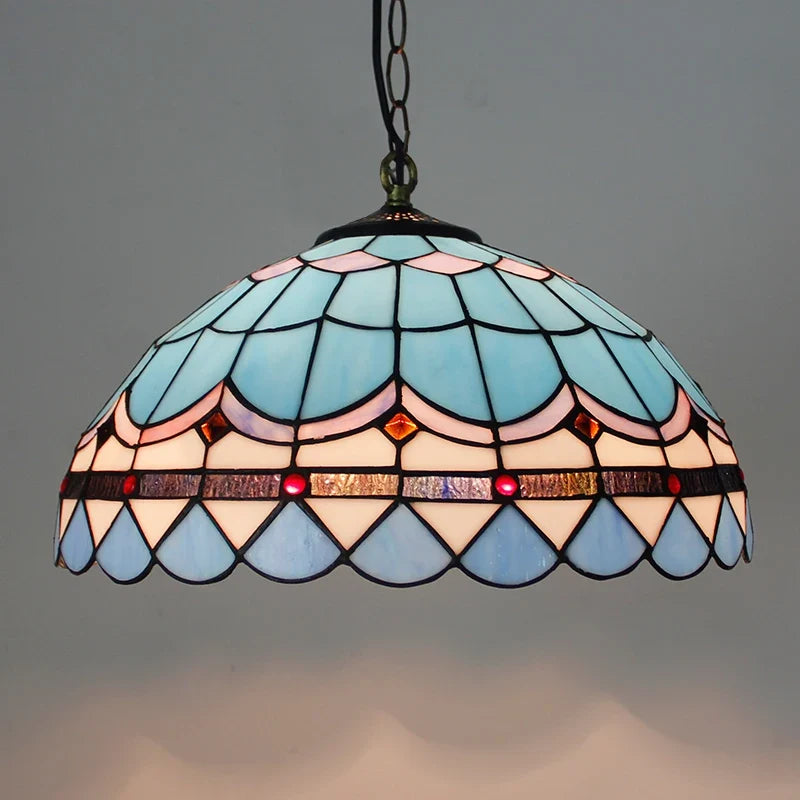 Rétro Tiffany Suspension Lumières suspension lustre salon baroque perle design Vitrail luxe 16 "mer bleu marron L