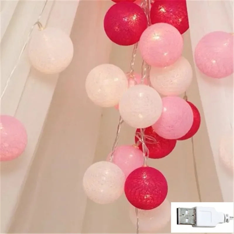 Cotton Ball Garland Lights String, Fairy Lights, Christmas, XmasHoliday Wedding Party, Baby Bed, Outdoor Decorations, 6m, 40 LED