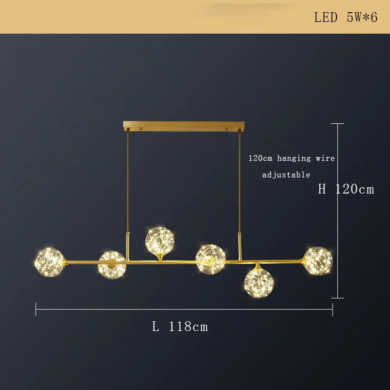 lustre moderne minimaliste en cuivre avec abat-jour étoile led