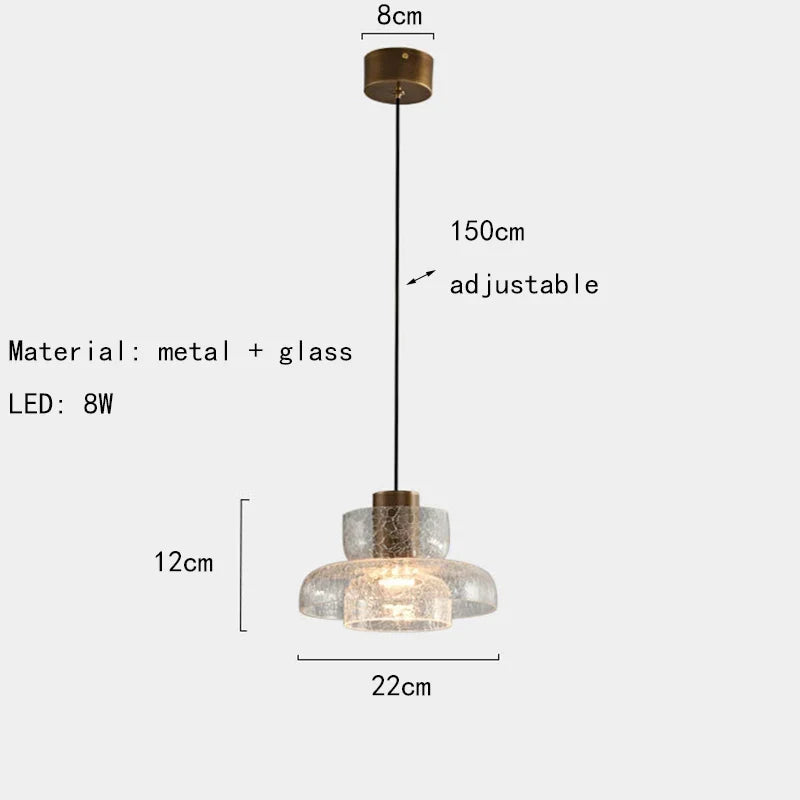 suspension en verre craquelé avec led et cordon réglable
