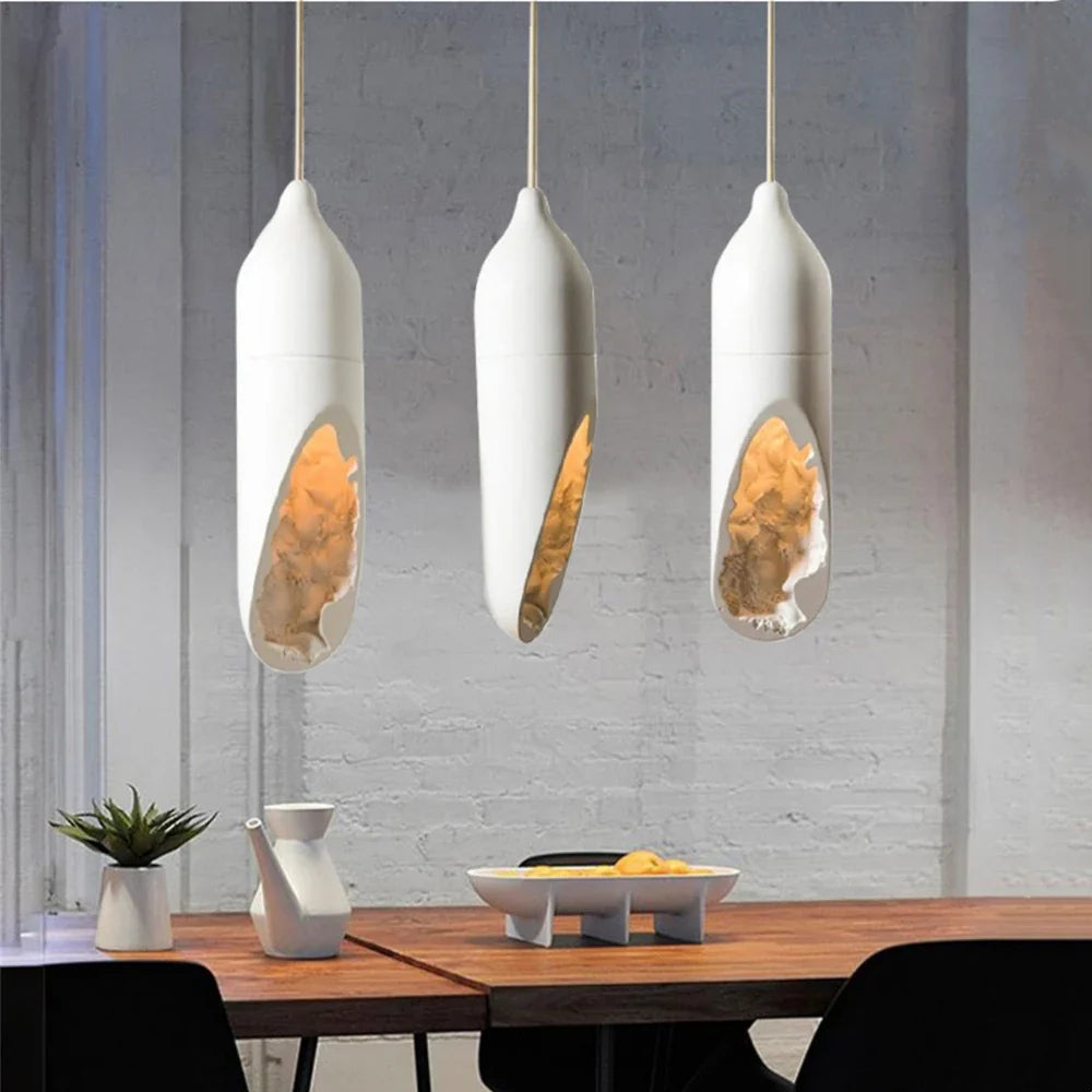 Janpanese Wabi Sabi suspension moderne créative plâtre suspension lampe Foyer cuisine chambre chevet abstrait blanc lustre