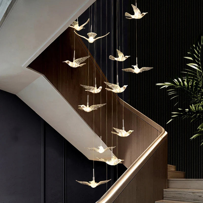 suspension LED décorative en forme d'oiseau pour loft et villa