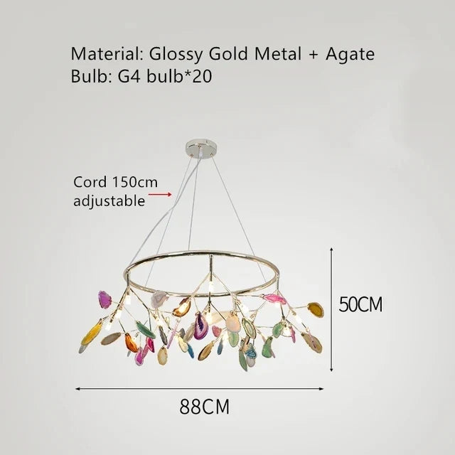 lustre en agate naturelle avec éclairage led et cordon réglable