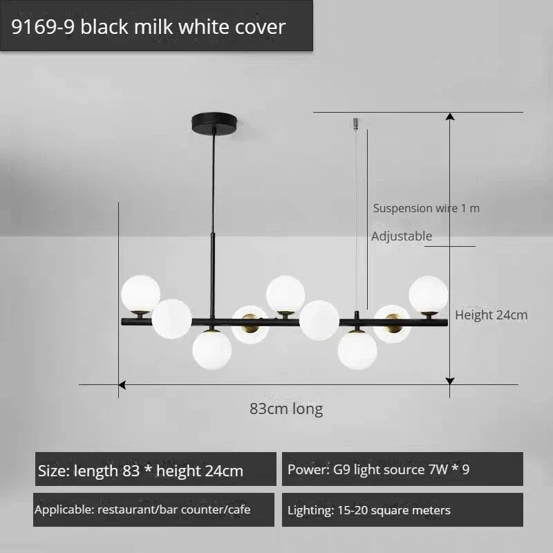 lustre long moderne en boule de verre abat-jour suspendu décoration led