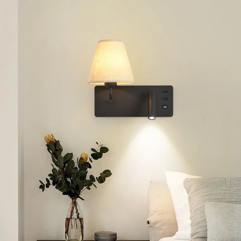 applique murale led nordique moderne avec interrupteur usb pour hôtel