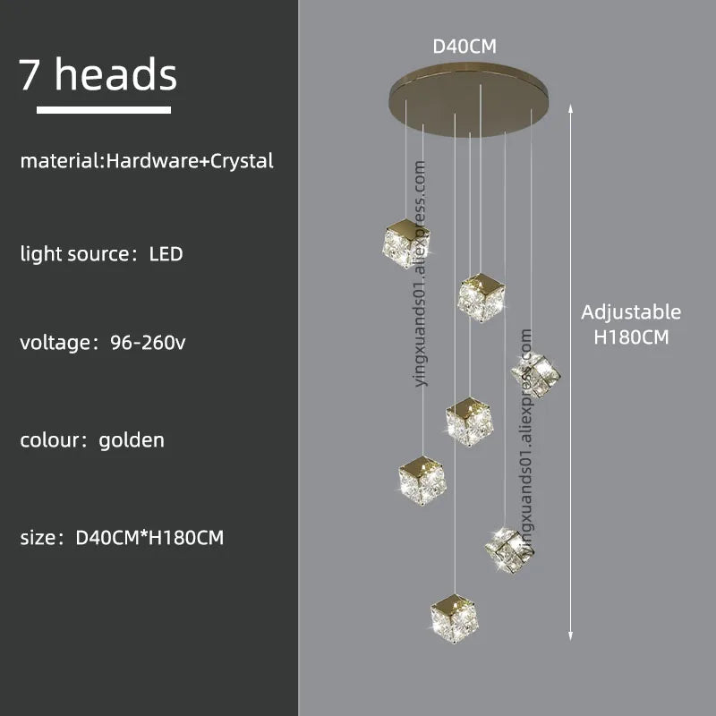 lustre carré moderne en cristal pour éclairage design