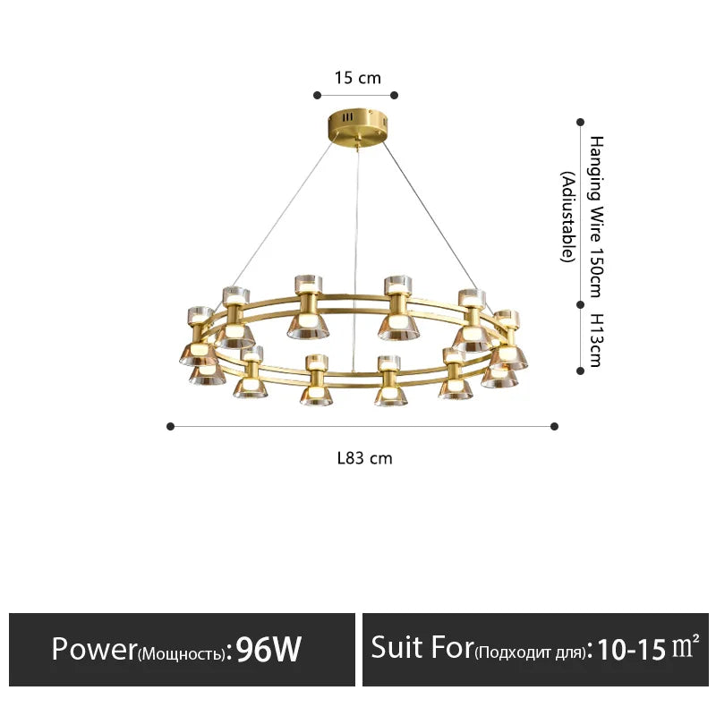 lustre créatif en cuivre et verre design moderne