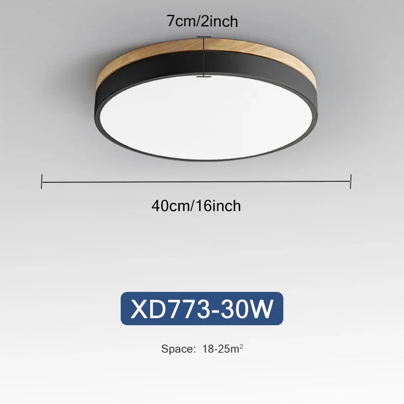 Rond 7 couleurs nordique LED plafonniers pour salon chambre plafonniers en bois 3 lumières couleur réglable couloir balcon