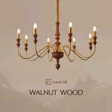 Walnut Wood Brass Candle, Vintage Retro Wabi-sabi style, Chandelier light for Living Room, Bedroom, Dining Room, Study, Kitchen
