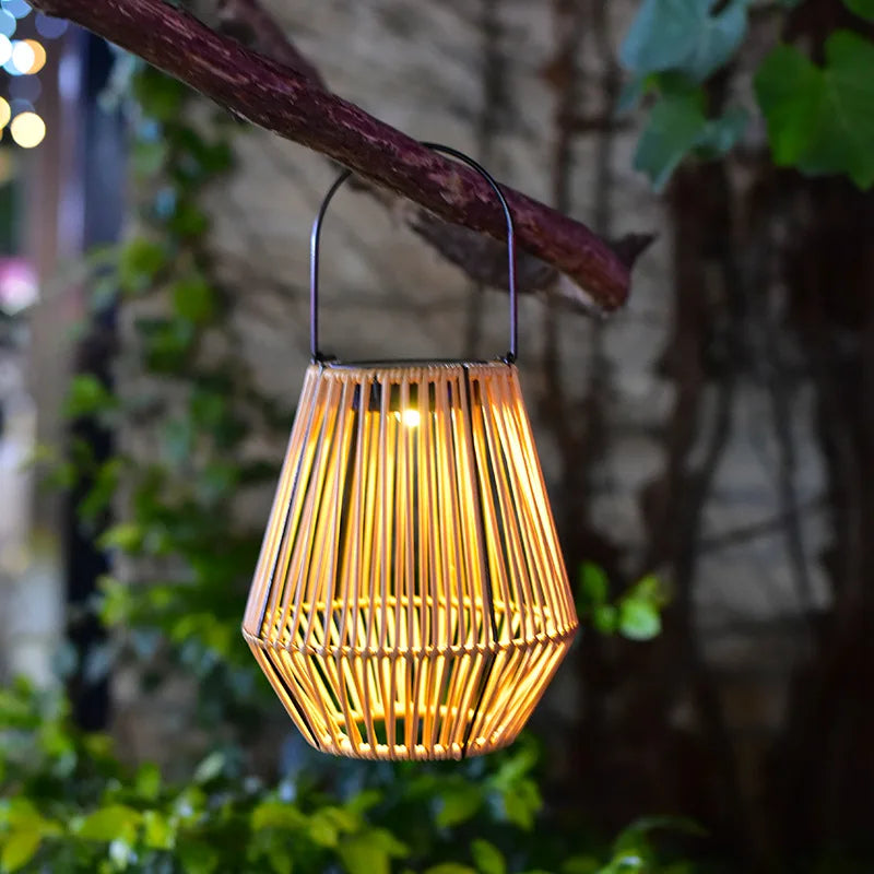 lanterne solaire en rotin pour balcon et jardin décoratif