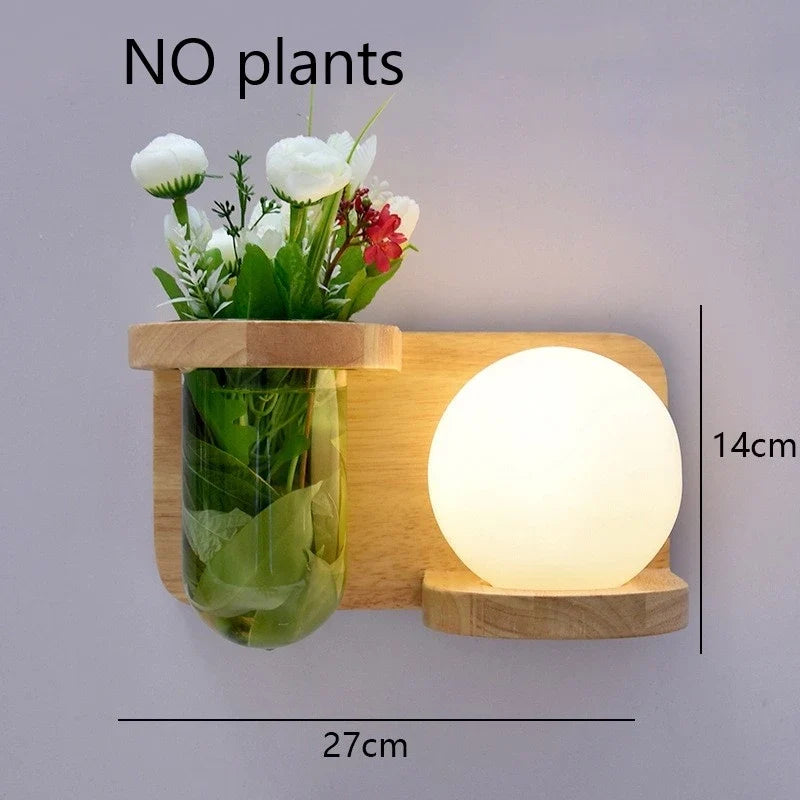 applique murale led en bois avec pot de plante nordique