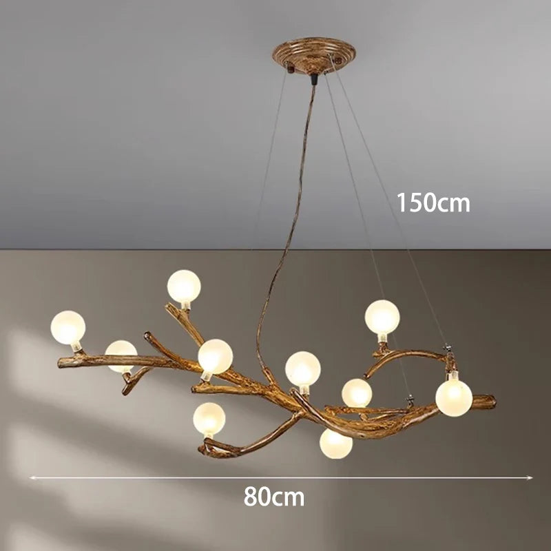 Lustre LED style branche de bois design moderne