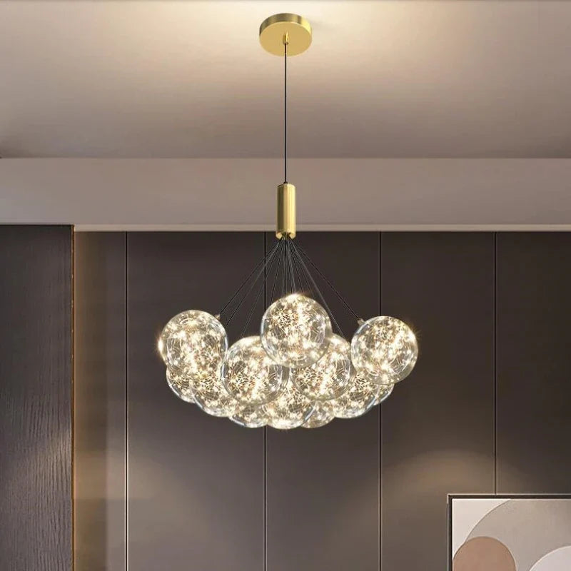 suspension LED design moderne en verre transparent gypsophile réglable en hauteur