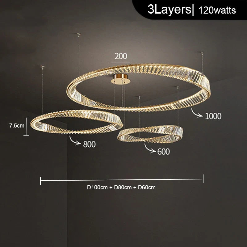 lustre en or de luxe avec éclairage en cristal winfordo