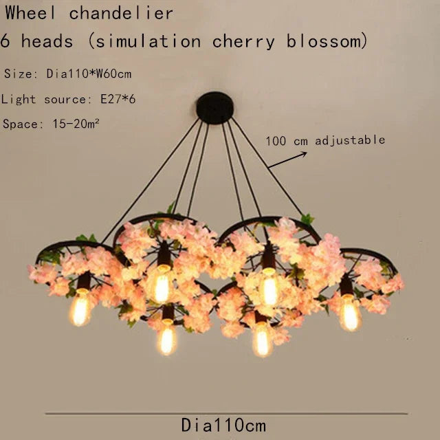 lustre à roues en fleurs de cerisier à têtes multiples pour espaces commerciaux