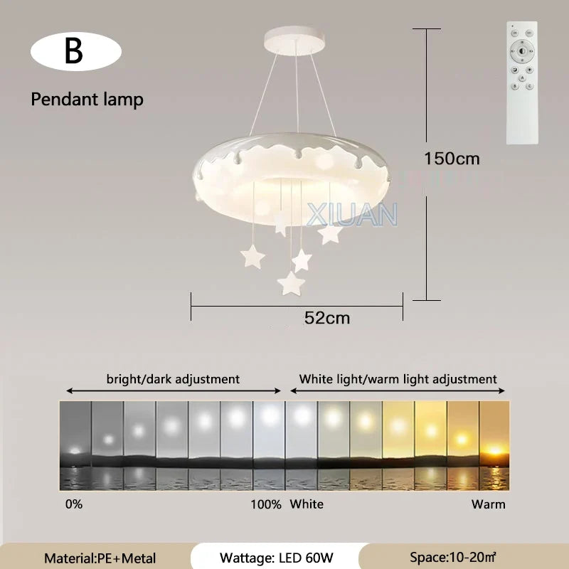 52cm Donuts Pendant Lamp With Remote Control Dimming Children's Room Bubble Ball Chandelier Light Kids Nursery Bedroom Lamp LED