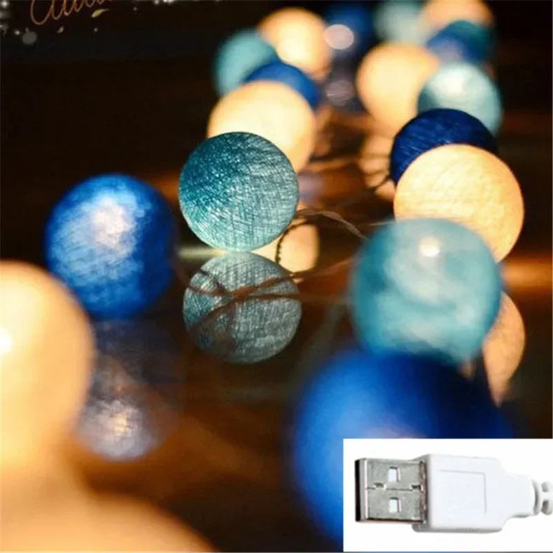 guirlande lumineuse led en boules de coton pour décorations festives