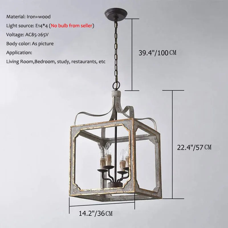 lustre rétro en bois massif style rural français américain