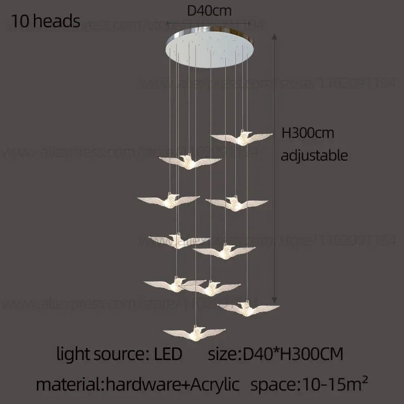 suspension LED décorative en forme d'oiseau idéale pour loft