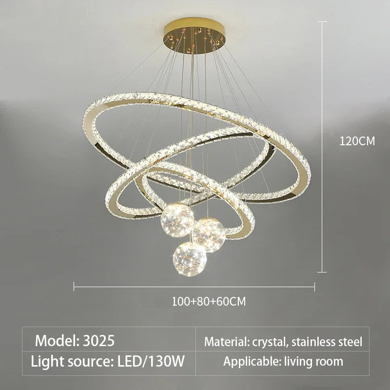 lustre moderne en cristal à led avec finition dorée étoile