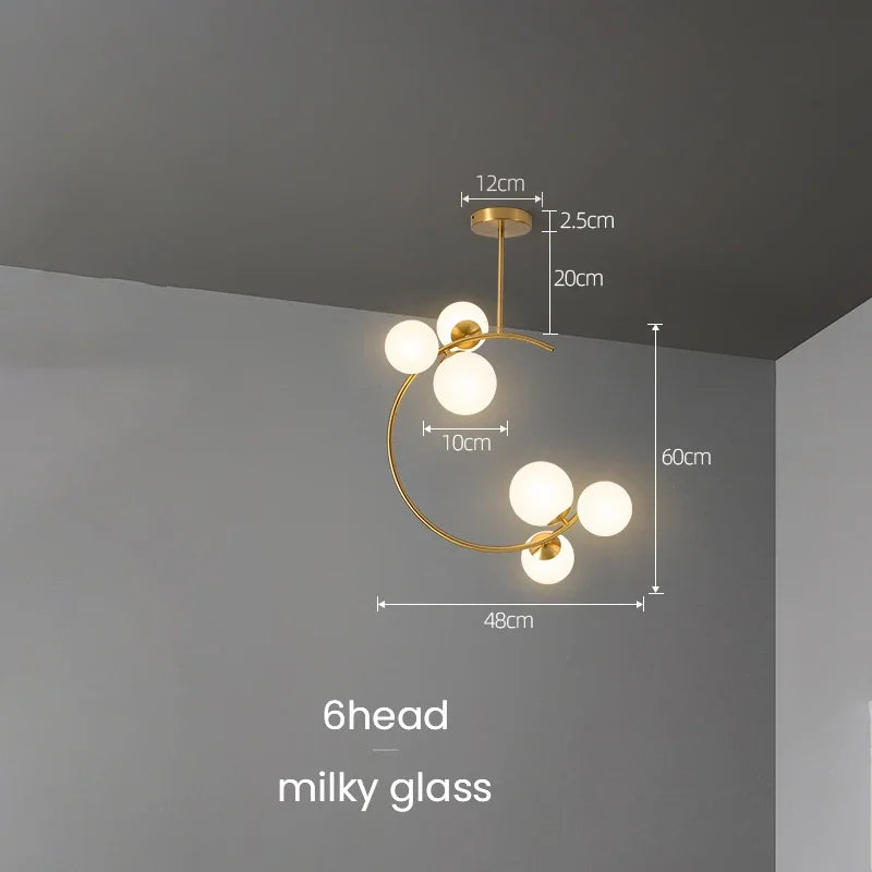 220V 110V Small Chandelier Nordic Round Pendant Light Gold Glass Ball Light for Living Room Dinning Room Kitchen Bedroom