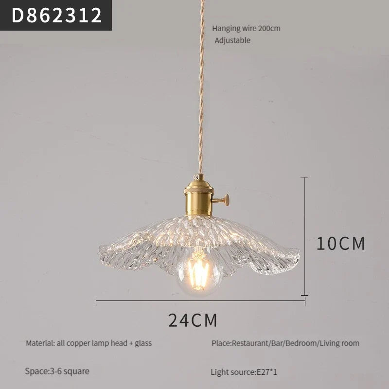suspension moderne en laiton avec abat-jour rustique en verre de noyer