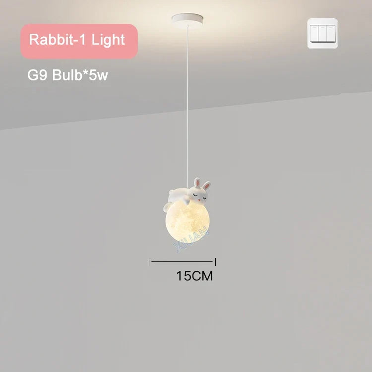 Suspension ours chevet enfant 3d lune lapin blanc veilleuse