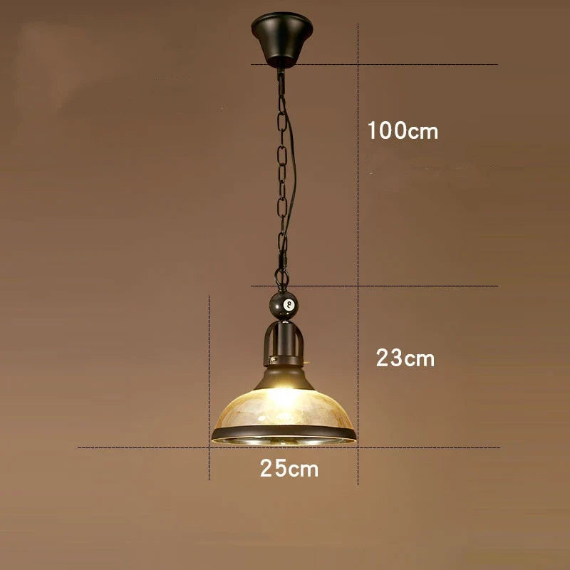 lustre vintage industriel en forme de boule de billard avec abat-jour en verre