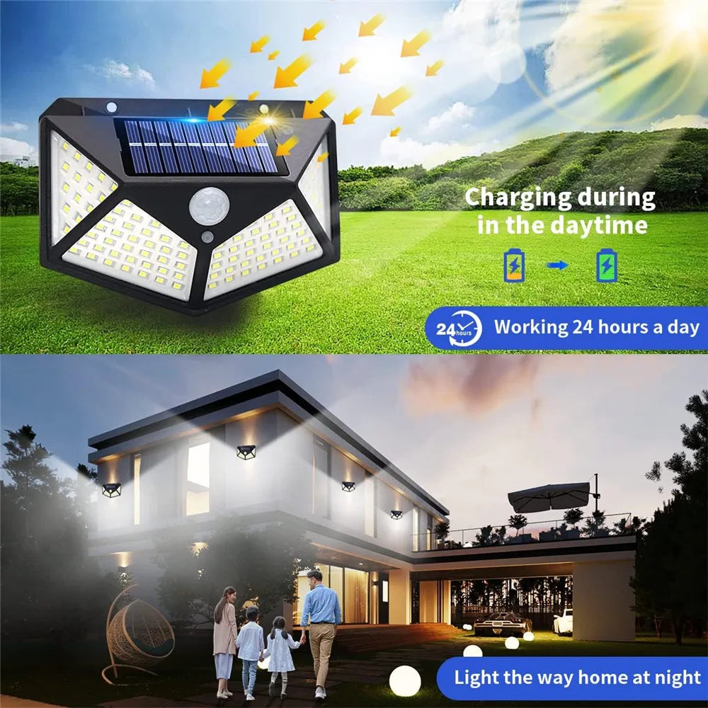 applique solaire extérieure étanche avec capteur de mouvement 100 led